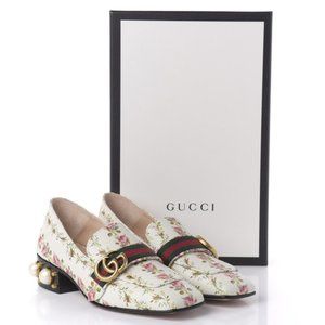 Gucci Calfskin Pearl Floral Embellished Loafer Sz 39